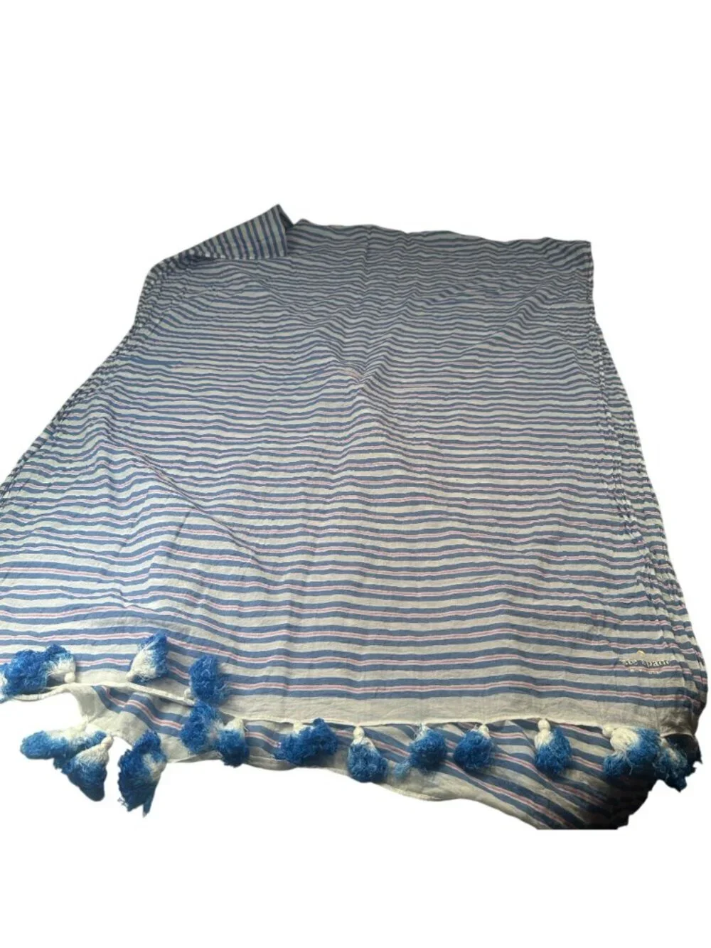 Kate Spade Candy Stripe Tassel Fringe Shawl Womens Wrap Scarf Cotton Sarong
